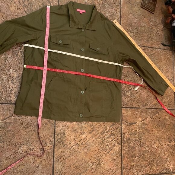 Woman Within Size 1X 💯 Cotton Army Green Fatigue Jacket  Adjustable Tie Waist - Picture 9 of 9